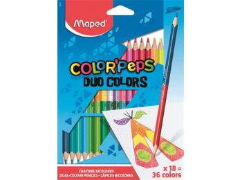 Színes ceruza készlet, háromszögletű, kétvégű, MAPED Color`Peps Duo, 36 különböző szín (IMA829601)