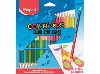 Színes ceruza készlet, háromszögletű, kétvégű, MAPED Color`Peps Duo, 48 különböző szín (IMA829602)