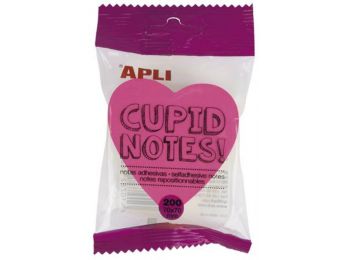 Öntapadó jegyzettömb, szív alakú, 200 lap, APLI Cupid notes (LCA16277)