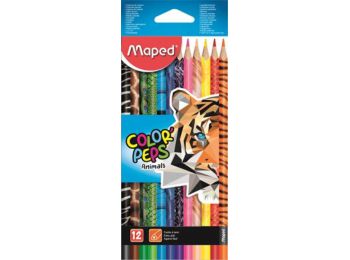 Színes ceruza készlet, háromszögletű, MAPED Color`Peps Animal, 12 különböző szín (IMA832212)
