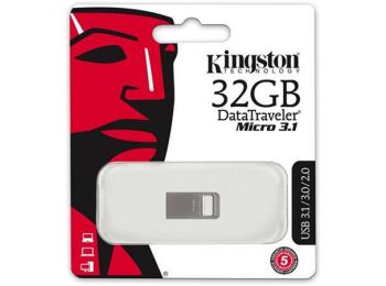 Pendrive, 32GB, USB 3.1, 100/15MB/s, KINGSTON Data Traveler Micro, ezüst (UK32GDTMC3)