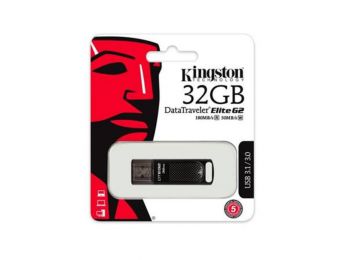 Pendrive, 32GB, USB 3.1, 180/50MB/s, vízálló, KINGSTON DataTraveler Elite G2, fekete (UK32GTEG2)