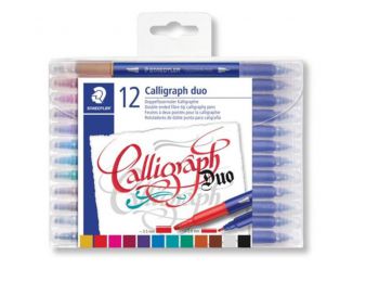 Kalligrafikus marker készlet, 2,0/3,5 mm, kétvégű, STAEDTLER Calligraph Duo, 12 szín (TS3005TB12)