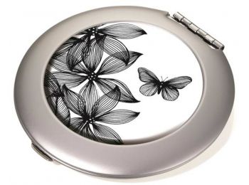 Pipere tükör, fém, kerek, matt, TROIKA, Black flowers (TR