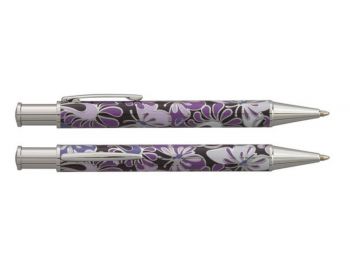 Golyóstoll, rotációs, lila mintás tolltest, krómszínű