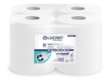 Toalettpapír, 2 rétegű, nagytekercses, 150 m,  19 cm átmérő, LUCART Aquastream 150, fehér (UBC33)