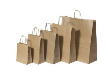 Füles papírtasak, sodrott füles, barna, 22x10x35 cm (CSZP