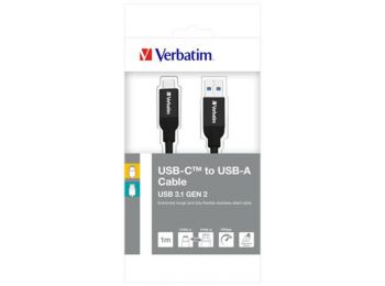 USB kábel, USB-C 3.1 - USB-A , 1 m, VERBATIM, fekete (KV488