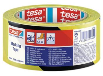 Jelölőszalag, 50 mm x 33 m, TESA Professional fekete/sárg