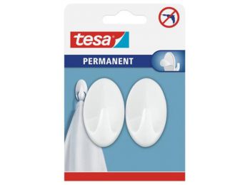Műanyag akasztó, öntapadó, ovális, L méret, TESA, feh