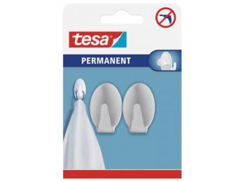 Fém akasztó, öntapadó, ovális, L méret, TESA, matt kr