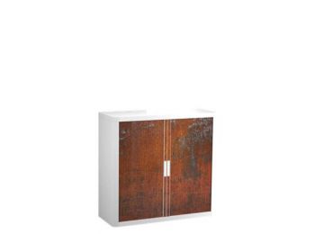Szekrény, rolós ajtós, 2 polcos , PAPERFLOW, rozsdamintá