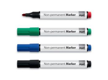 Alkoholmentes marker készlet, 1-3 mm, kúpos, SIGEL, 4 kül