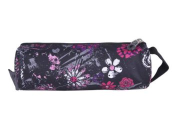 Tolltartó, cipzáras, PULSETeens Black Flower, rózsaszín-fekete (PLS121442L)