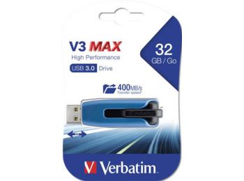 Pendrive, 32GB, USB 3.0, 175/80 MB/sec, VERBATIM V3 MAX, kék-fekete (UV32GSM)