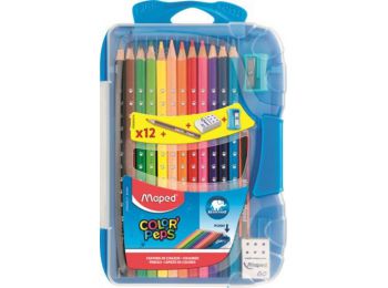 Színes ceruza készlet, háromszögletű, kiegészítőkkel, MAPED Color`Peps Smart box, 12 különböző szín (IMA832032)