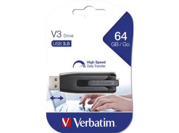 Pendrive, 64GB, USB 3.0, 80/25 MB/sec, VERBATIM V3, fekete-s