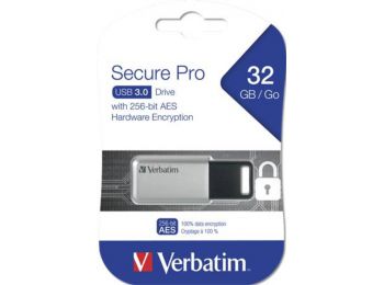 Pendrive, 32GB, USB 3.0, 100/35MB/sec, PC & MAC, VERBATIM SECURE DATA PRO, szürke (UV32GSS2)