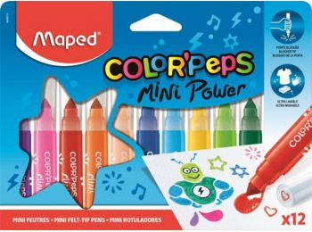 Filctoll készlet, 6,5 mm, kimosható, MAPED Color`Peps Mini Power, 12 különböző szín (IMA846612)