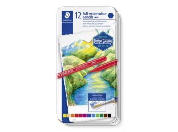 Akvarell ceruza készlet, fém doboz, hatszögletű, STAEDTLER Design Journey, 12 különböző szín (TS14610GM12)