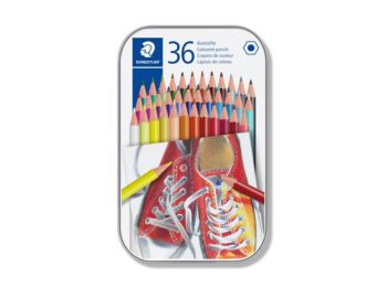 Színes ceruza készlet, hatszögletű, fém dobozban, STAEDTLER, 36 különböző szín (TS175M36)