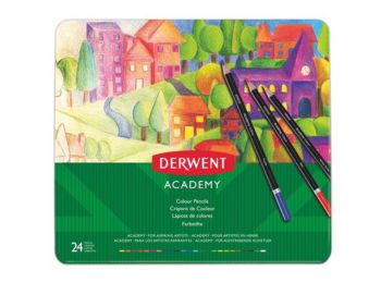 Színes ceruza készlet, fém doboz, DERWENT Academy, 24 különböző szín (E2301938)