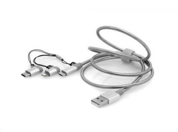 USB kábel, 3-az-1-ben, microUSB/USB-C/lightninig, 1 m, VERBATIM, ezüst (V48870)