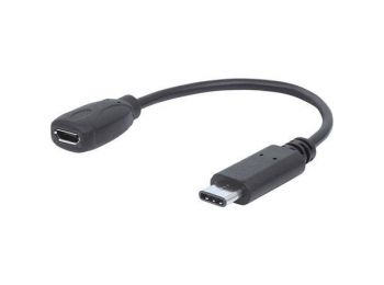 Adapter, microUSB/USB-C, 0,15 m, MANHATTAN, fekete (KMA35333