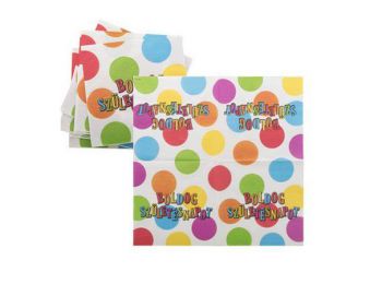 Szalvéta, 33x33cm, Boldog születésnapot, csíkos-pöttyö