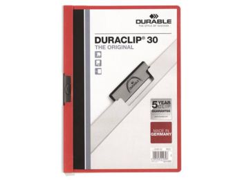 Gyorsfűző, klipes, A4, DURABLE DURACLIP® 30, piros (DB220