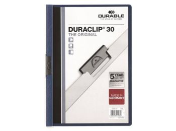 Gyorsfűző, klipes, A4, DURABLE DURACLIP® 30, sötétkék 