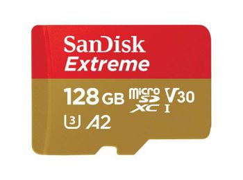 Memóriakártya, microSDXC, 128GB, CL10/U3/A2/V30, 160/90Mb/s, adapter, SANDISK Extreme (MSMS128GE)