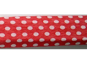 Krepp-papír, 50x200 cm, VICTORIA, piros alapon fehér pöttyös (HPRV00145)