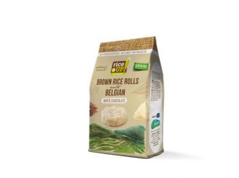 Barnarizs chips, 50 g, RICE UP, fehércsokoládés (KHK709)