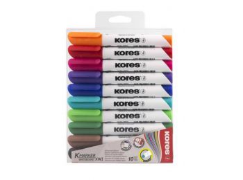 Tábla- és flipchart marker készlet, 1-3 mm, kúpos, KORES K-Marker, 10 különböző szín (IK20800)