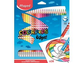 Színes ceruza készlet, háromszögletű, radírozható, MAPED Color`Peps Oops, 24 különböző szín (IMA832824)