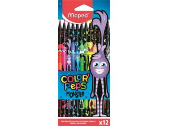Színes ceruza készlet, háromszögletű, MAPED Color`Peps Monster, 12 különböző szín (IMA862612)