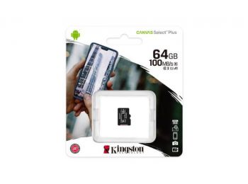 Memóriakártya, microSDXC,64GB, CL10/UHS-I/U1/V10/A1, KINGSTON Canvas Select Plus (MKMS64GCPS)