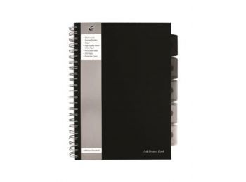 Spirálfüzet, A4, vonalas, 125 lap, PUKKA PAD Black project book, fekete (PUPBA4V)