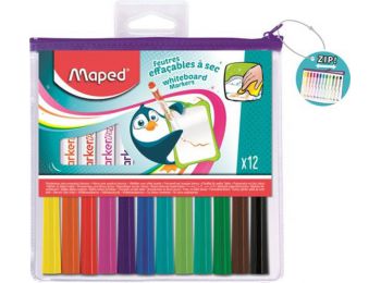 Táblamarker készlet, 1,5 mm, kimosható, fehértáblához, MAPED Marker`Peps, 12 különböző szín (IMA741817)