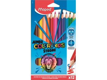 Színes ceruza készlet, háromszögletű, MAPED Jumbo Color`Peps Strong, 12 különböző szín (IMA863312)