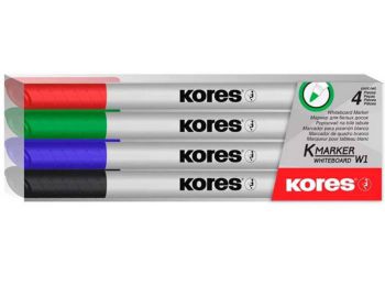 Tábla- és flipchart marker készlet, 1-3 mm kúpos, KORES K-Marker, 4 különböző szín (IK22840)