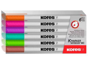 Tábla- és flipchart marker készlet, 1-3 mm kúpos, KORES K-Marker, 6 különböző szín (IK22846)