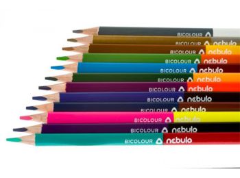 Színes ceruza készlet, kétvégű, háromszögletű, NEBULO, 24 különböző szín (RNEBSZC24)