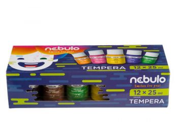 Tempera készlet, tégelyes, 25 ml, NEBULO, 12 különböző