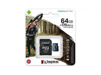 Memóriakártya, microSDXC, 64GB, C10/UHS-I/U3/V30/A2, adapt