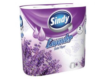 Toalettpapír, 3 rétegű, 4 tekercses, Sindy, levendula (KH