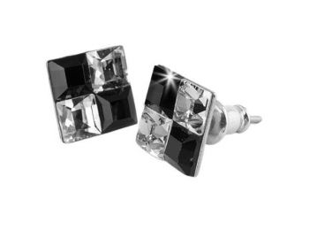 Fülbevaló, négyzet, fekete-fehér SWAROVSKI® kristállya