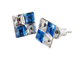 Fülbevaló, négyzet, zafírkék-fehér SWAROVSKI® kristá