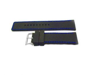 SZ1282 Fekete műanyag óraszíj kék varrással díszítve 
